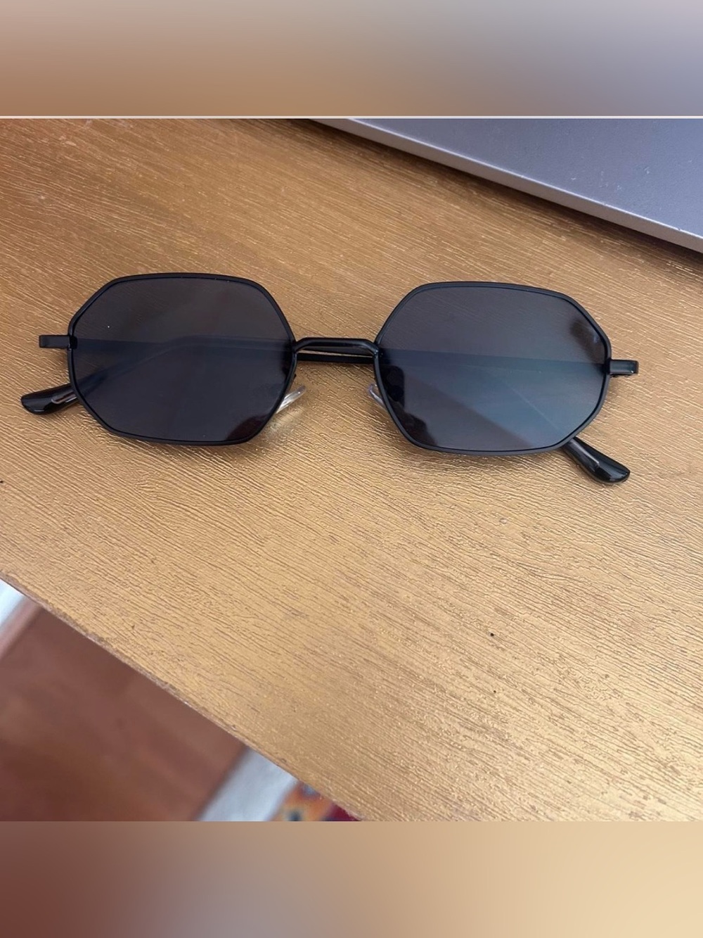 Slim Octagon Black Sunglasses